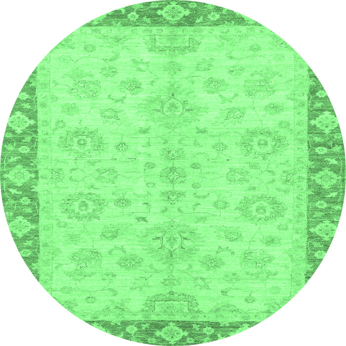 Round Machine Washable Abstract Emerald Green Modern Area Rugs, wshabs3622emgrn