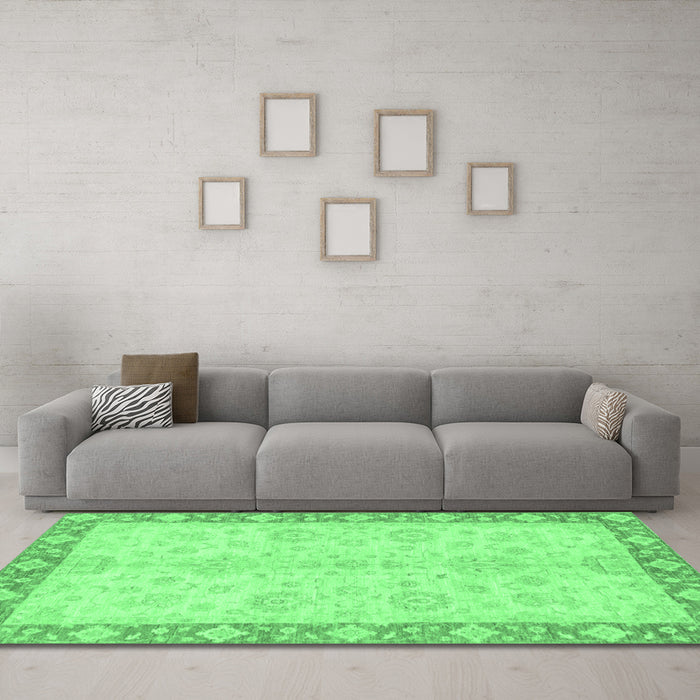 Machine Washable Abstract Emerald Green Modern Area Rugs in a Living Room,, wshabs3622emgrn