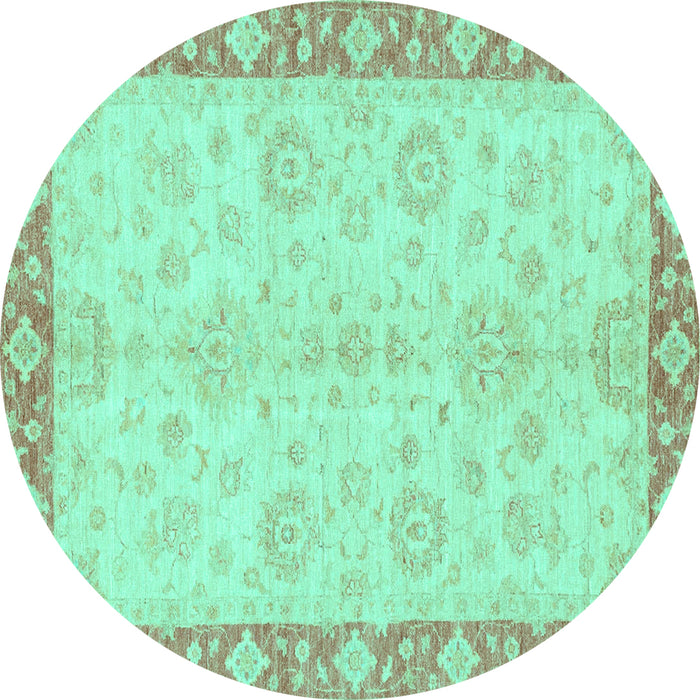 Round Machine Washable Abstract Turquoise Modern Area Rugs, wshabs3622turq