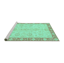 Sideview of Machine Washable Abstract Turquoise Modern Area Rugs, wshabs3622turq