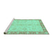 Sideview of Machine Washable Abstract Turquoise Modern Area Rugs, wshabs3622turq