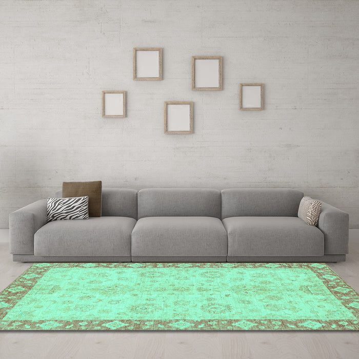 Machine Washable Abstract Turquoise Modern Area Rugs in a Living Room,, wshabs3622turq