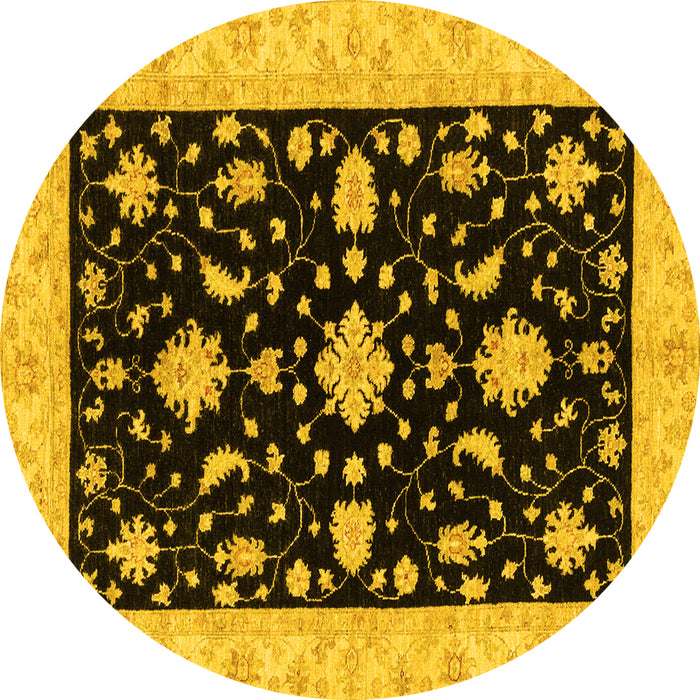 Round Machine Washable Oriental Yellow Traditional Rug, wshabs3623yw