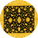 Round Machine Washable Oriental Yellow Traditional Rug, wshabs3623yw