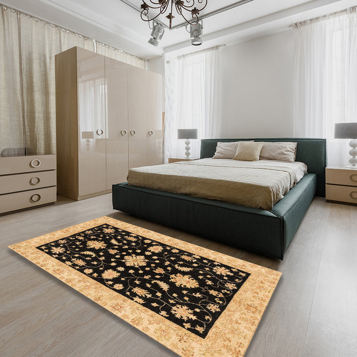 Machine Washable Abstract Bakers Brown Rug in a Bedroom, wshabs3623