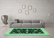 Machine Washable Oriental Turquoise Traditional Area Rugs in a Living Room,, wshabs3623turq