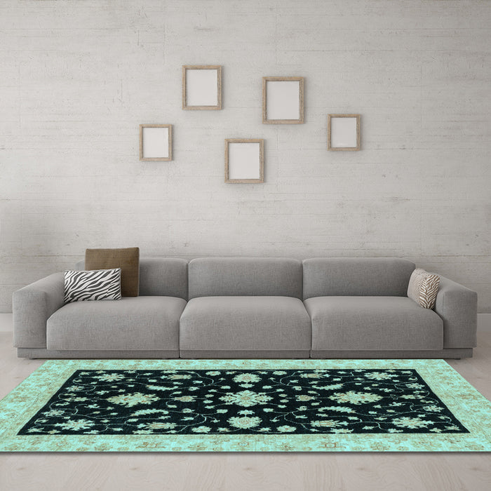 Machine Washable Oriental Light Blue Traditional Rug in a Living Room, wshabs3623lblu