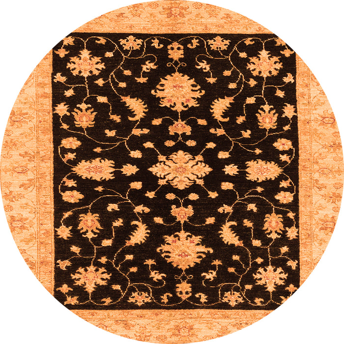 Round Machine Washable Oriental Orange Traditional Area Rugs, wshabs3623org
