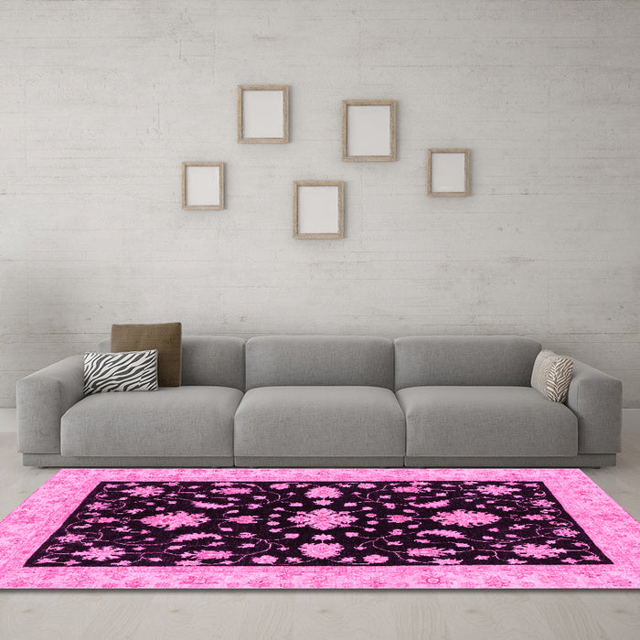 Machine Washable Oriental Pink Traditional Rug in a Living Room, wshabs3623pnk
