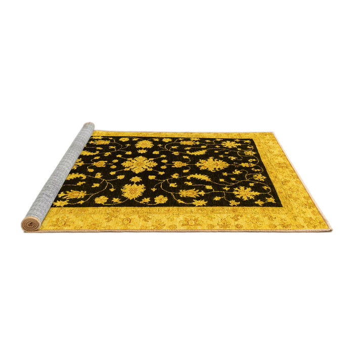 Sideview of Machine Washable Oriental Yellow Traditional Rug, wshabs3623yw