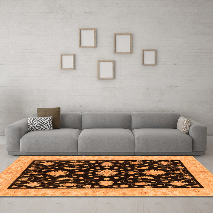 Machine Washable Oriental Orange Traditional Area Rugs in a Living Room, wshabs3623org