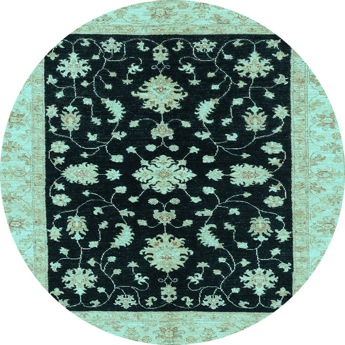 Round Machine Washable Oriental Light Blue Traditional Rug, wshabs3623lblu
