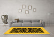 Machine Washable Oriental Yellow Traditional Rug in a Living Room, wshabs3623yw