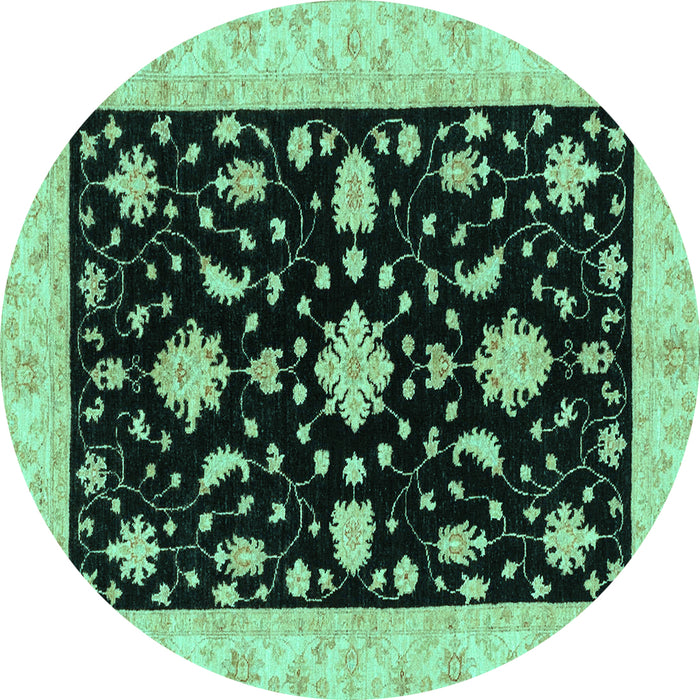 Round Machine Washable Oriental Turquoise Traditional Area Rugs, wshabs3623turq
