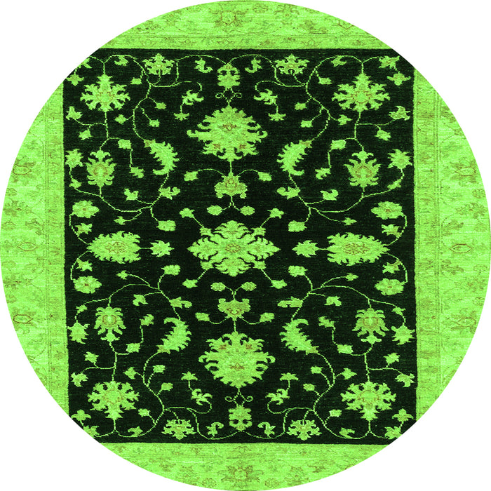 Round Machine Washable Oriental Green Traditional Area Rugs, wshabs3623grn