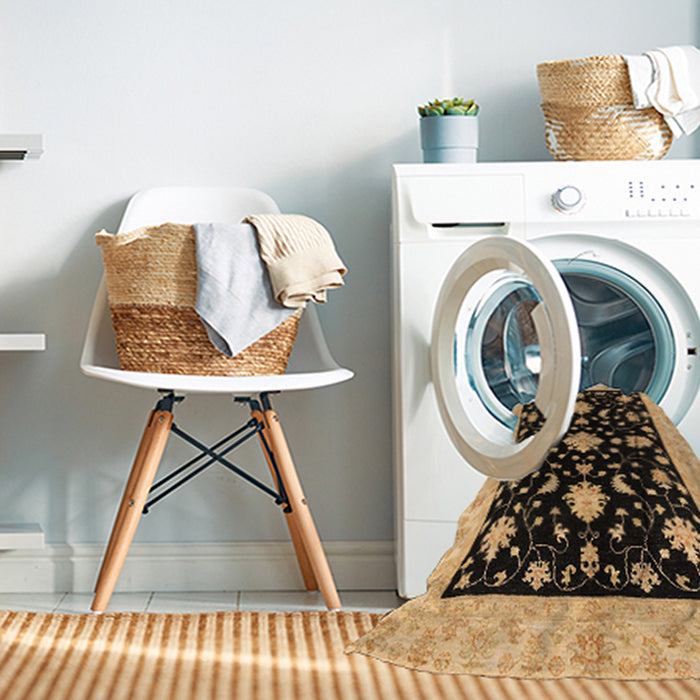 Machine Washable Abstract Bakers Brown Rug in a Washing Machine, wshabs3623