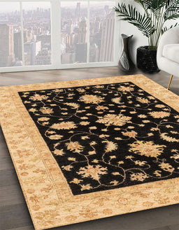 Machine Washable Abstract Bakers Brown Rug in a Family Room, wshabs3623