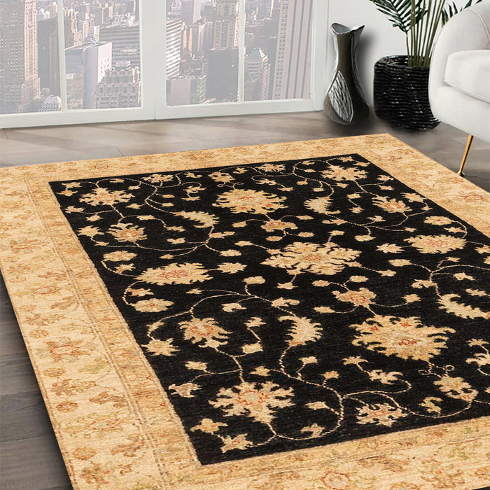Machine Washable Abstract Bakers Brown Rug in a Family Room, wshabs3623