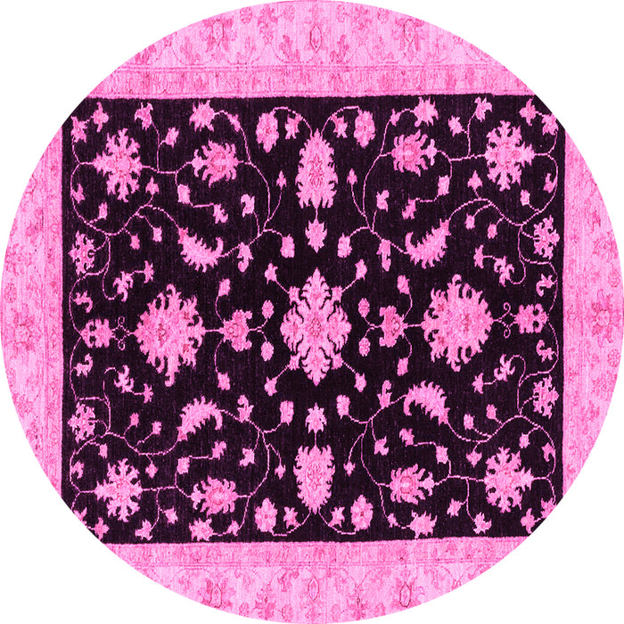 Round Machine Washable Oriental Pink Traditional Rug, wshabs3623pnk
