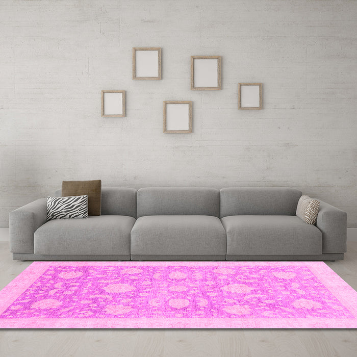 Machine Washable Oriental Pink Traditional Rug in a Living Room, wshabs3624pnk