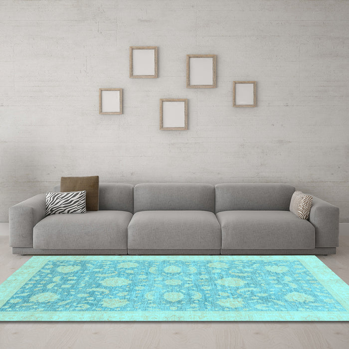 Machine Washable Oriental Light Blue Traditional Rug in a Living Room, wshabs3624lblu