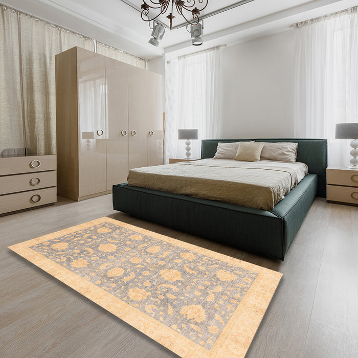 Abstract Brown Oriental Rug in a Bedroom, abs3624