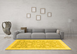 Machine Washable Oriental Yellow Traditional Rug in a Living Room, wshabs3624yw