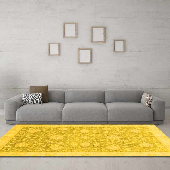 Machine Washable Oriental Yellow Traditional Rug in a Living Room, wshabs3624yw