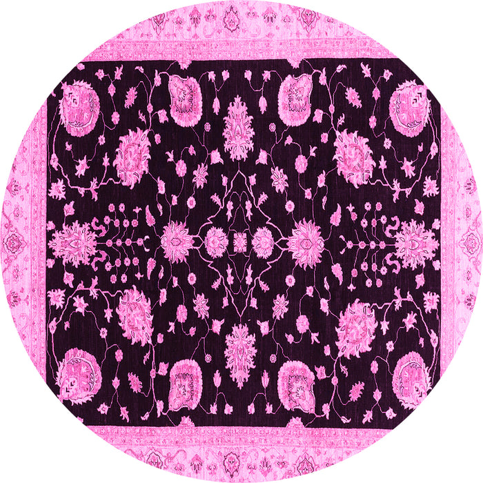 Round Machine Washable Oriental Pink Traditional Rug, wshabs3625pnk