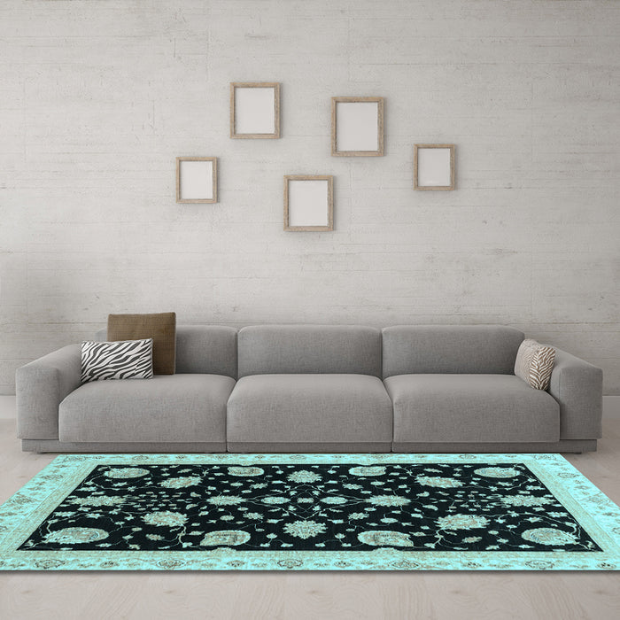 Machine Washable Oriental Light Blue Traditional Rug in a Living Room, wshabs3625lblu