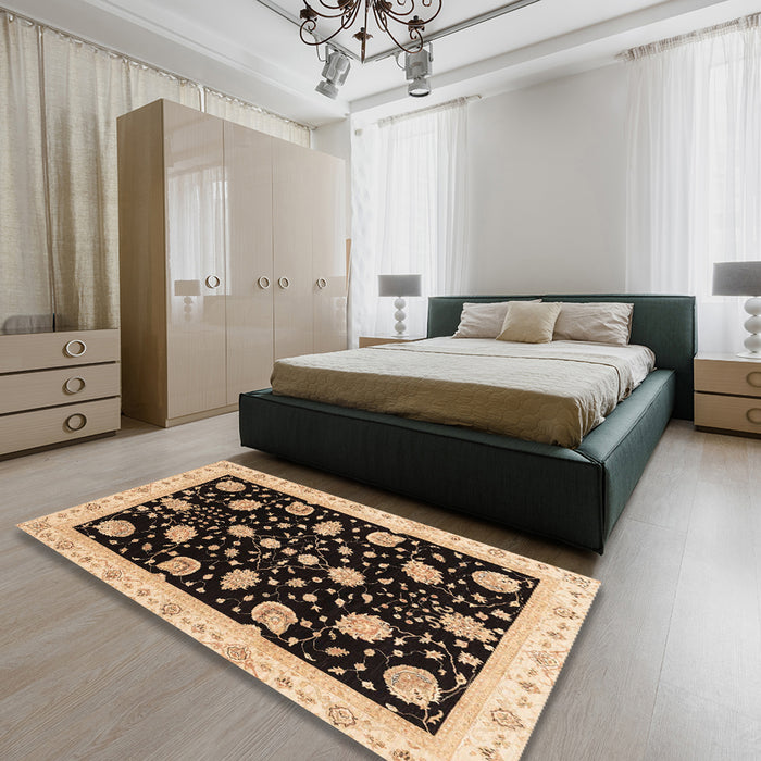 Abstract Red Oriental Rug in a Bedroom, abs3625