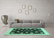 Machine Washable Oriental Turquoise Traditional Area Rugs in a Living Room,, wshabs3625turq