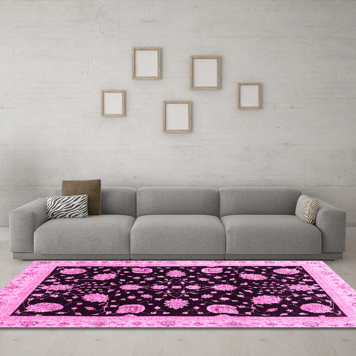 Machine Washable Oriental Pink Traditional Rug in a Living Room, wshabs3625pnk