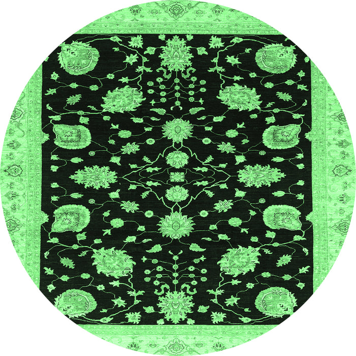 Round Machine Washable Oriental Emerald Green Traditional Area Rugs, wshabs3625emgrn