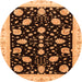 Round Machine Washable Oriental Orange Traditional Area Rugs, wshabs3625org