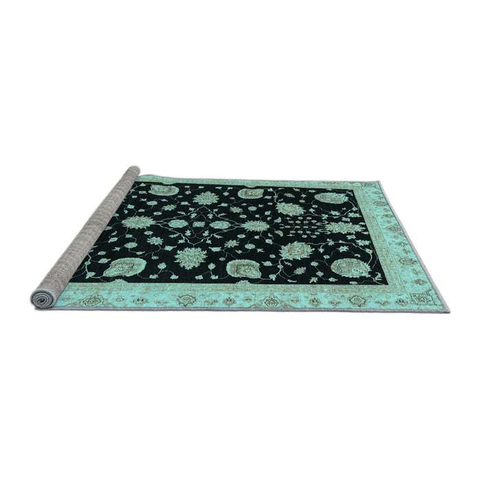 Sideview of Machine Washable Oriental Light Blue Traditional Rug, wshabs3625lblu