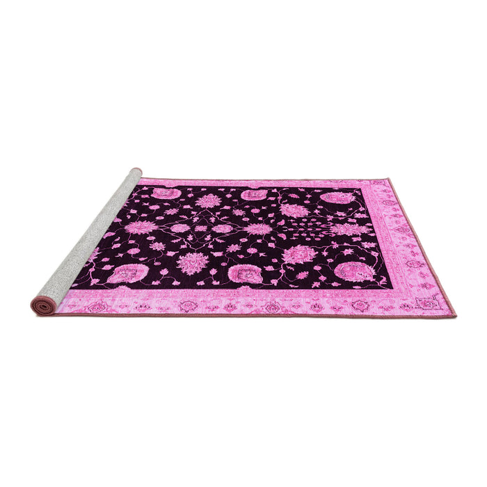 Sideview of Machine Washable Oriental Pink Traditional Rug, wshabs3625pnk