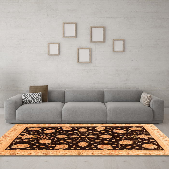 Machine Washable Oriental Orange Traditional Area Rugs in a Living Room, wshabs3625org