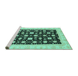 Sideview of Machine Washable Oriental Turquoise Traditional Area Rugs, wshabs3626turq