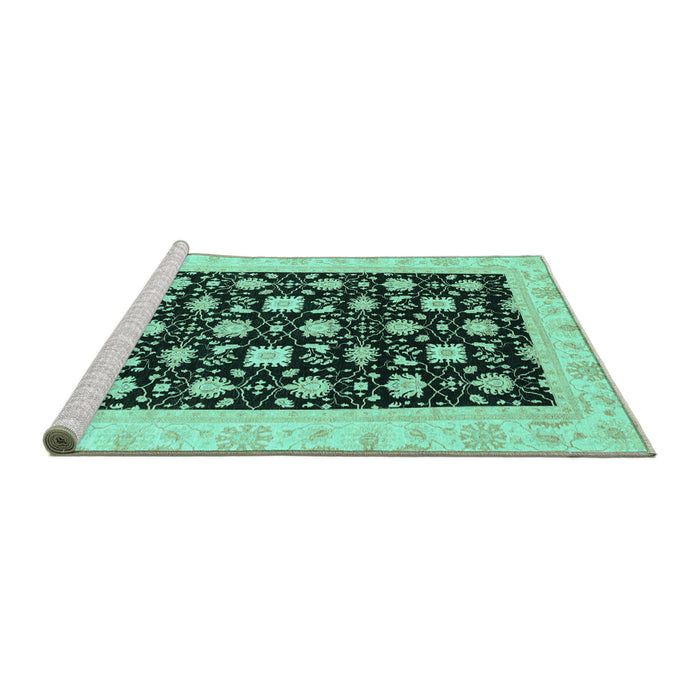 Sideview of Machine Washable Oriental Turquoise Traditional Area Rugs, wshabs3626turq