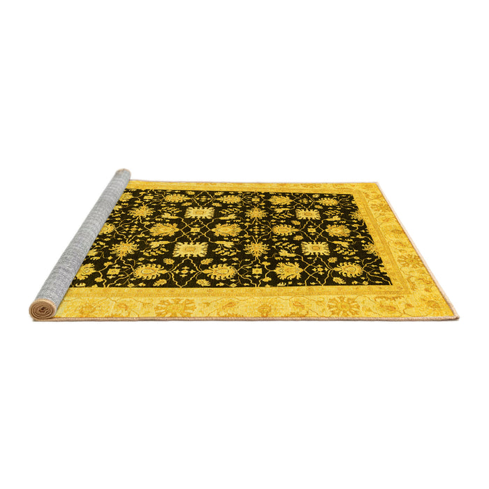 Sideview of Machine Washable Oriental Yellow Traditional Rug, wshabs3626yw