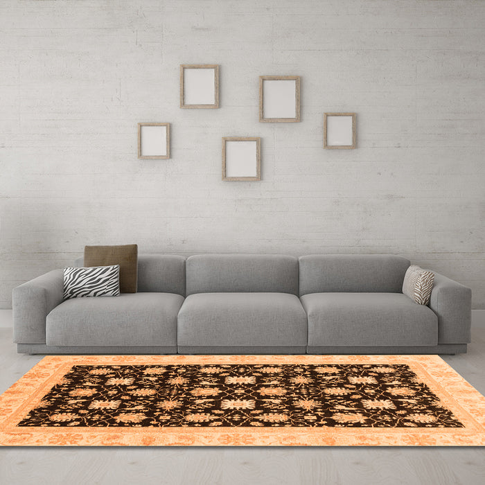 Machine Washable Oriental Orange Traditional Area Rugs in a Living Room, wshabs3626org
