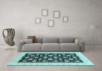 Machine Washable Oriental Light Blue Traditional Rug, wshabs3626lblu