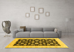 Machine Washable Oriental Yellow Traditional Rug in a Living Room, wshabs3626yw