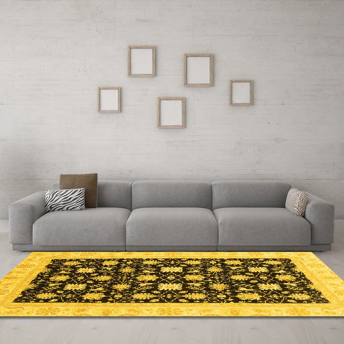Machine Washable Oriental Yellow Traditional Rug in a Living Room, wshabs3626yw
