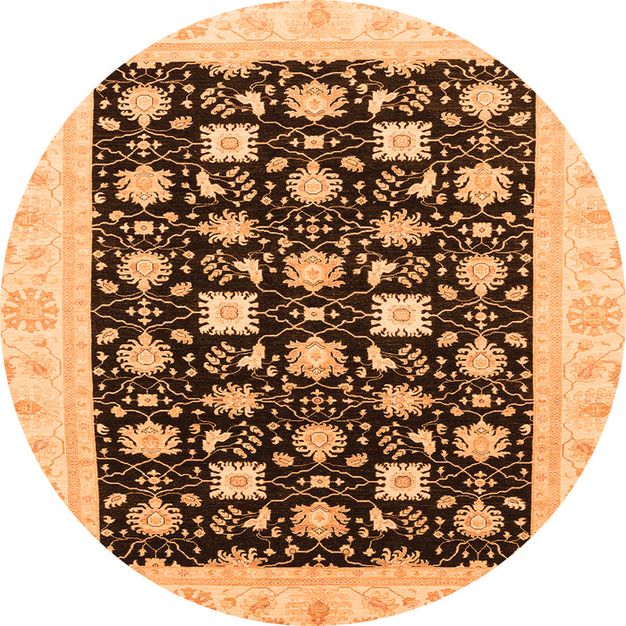 Round Machine Washable Oriental Orange Traditional Area Rugs, wshabs3626org