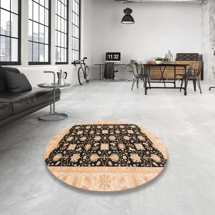 Round Machine Washable Abstract Dark Brown Rug in a Office, wshabs3626