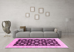 Machine Washable Oriental Pink Traditional Rug in a Living Room, wshabs3626pnk