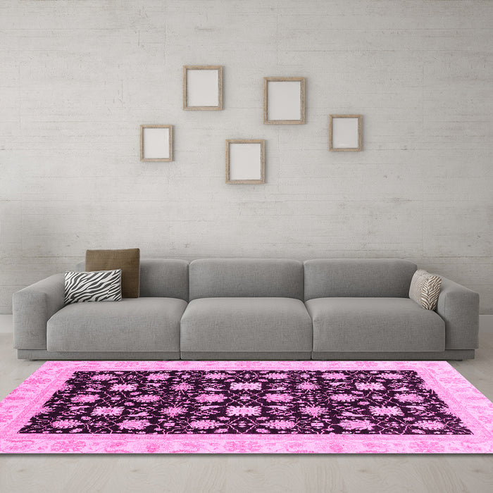 Machine Washable Oriental Pink Traditional Rug in a Living Room, wshabs3626pnk