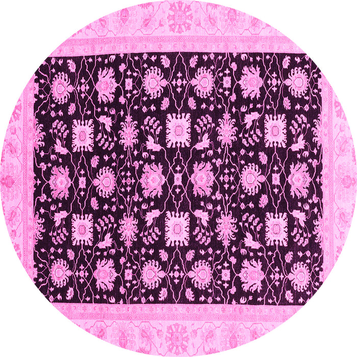 Round Machine Washable Oriental Pink Traditional Rug, wshabs3626pnk